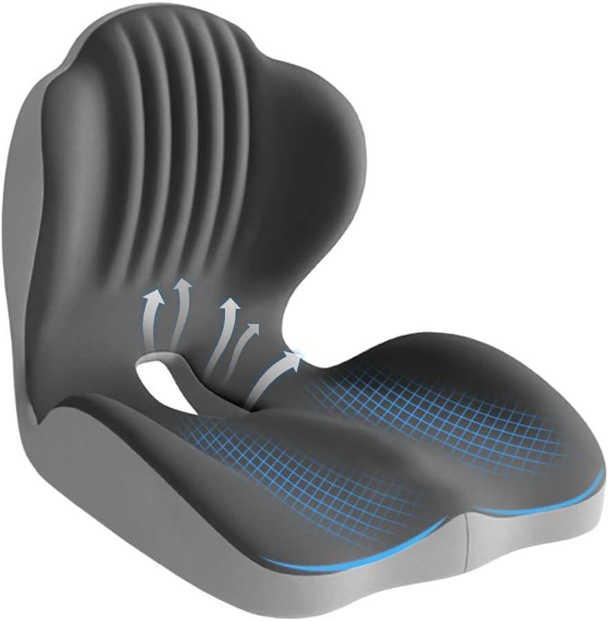 HoldOneLight Ergonomic Memory Foam Seat Cushion, Two‑tone Grey