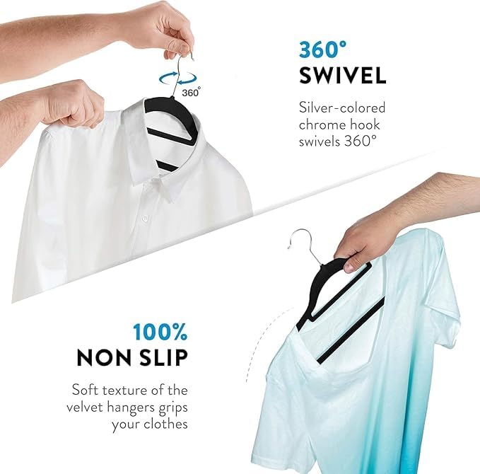 JH AUTOSTORES - 25 Pack Non Slip Velvet Coat Space Saving Adult Hangers for Clothes – Hangers with Tie Organizer & Swivel Hooks