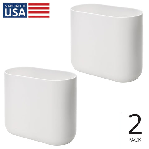 iDesign Small Oval Plastic Bathroom Trash Cans - Ideal for Bathroom, Bedroom, or Office - Set of 2 - White