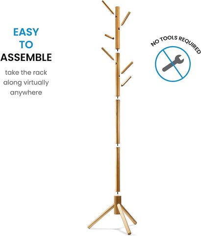 Verahaus High-Grade Wooden Tree Coat Rack Stand, 6 Hooks, Super Easy Assembly NO Tools Required