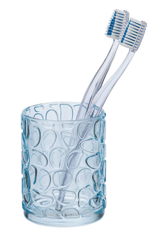 WENKO Cup Vetro Blue Round Holder for Toothbrush and Toothpaste, 7.5 x 10 x 7.5 cm