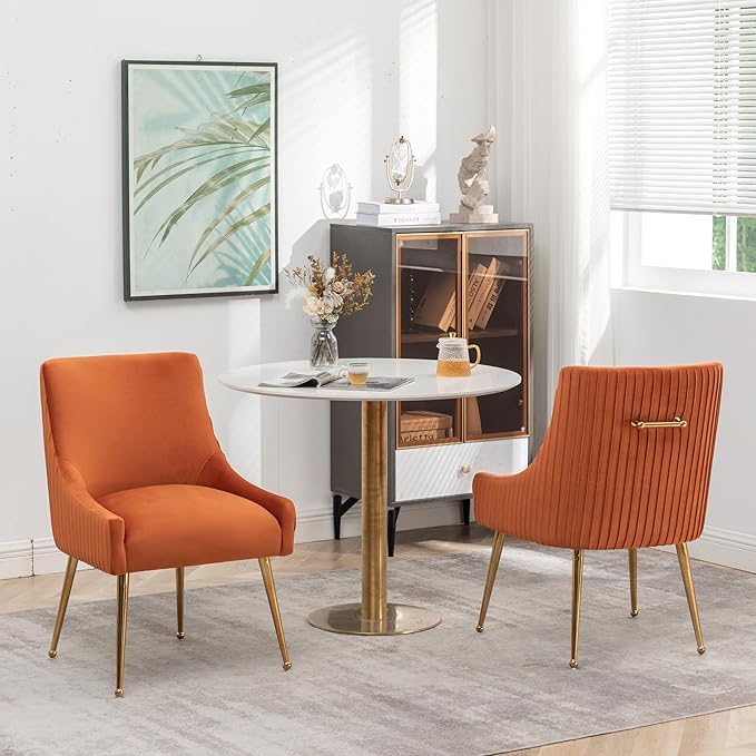SEYNAR Dining Chairs, Accent Chairs Set of 2, Modern Upholstered Kitchen Chair with Gold Legs