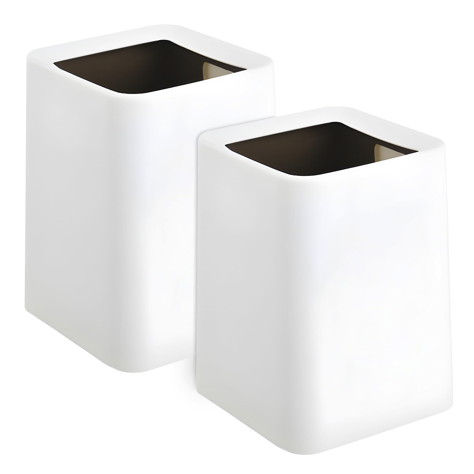 White Bathroom Bin 12L With Inner Bucket, Hidden Bag Design, 2 Pack Modern Open Top Touchless Bathroom Can, Minimalist Plastic Bin for Bedroom