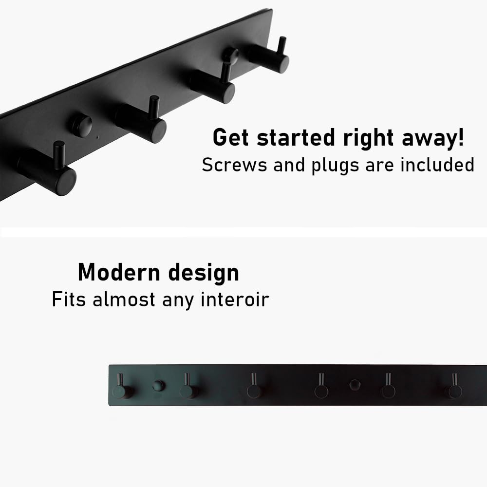 Brute Strength – Stainless Steel wall Coat Rack – Black – 23 Hooks · 158 cm
