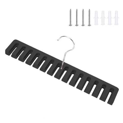 SUNTRADE 14-in-1 Wooden Wall Mount Belts & Tie Organizer with Swivel Hook, Display for Closet, Door, Wall (Black)