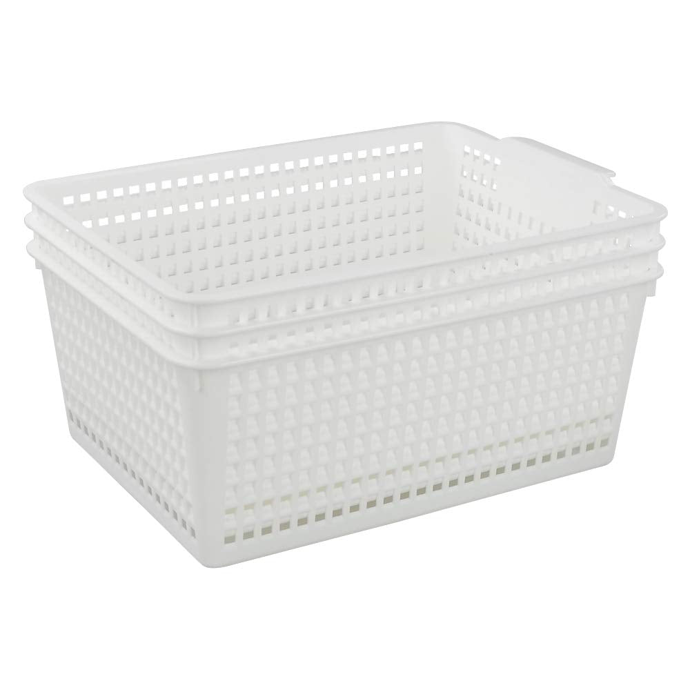 Yarebest Large Plastic Storage Basket Box, Cupboard Storage Baskets, 3-Pack (White)