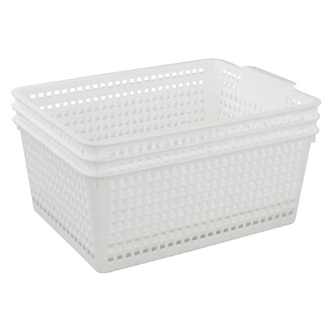 Yarebest Large Plastic Storage Basket Box, Cupboard Storage Baskets, 3-Pack (White)