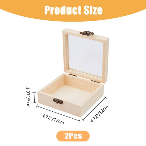 DICOSMETIC 2pcs Wooden Box with Glass Lid Small Wooden Box with Clear Lid Unfinished Wood Gift Boxes with Metal Clasp for Jewelry Storage Gift