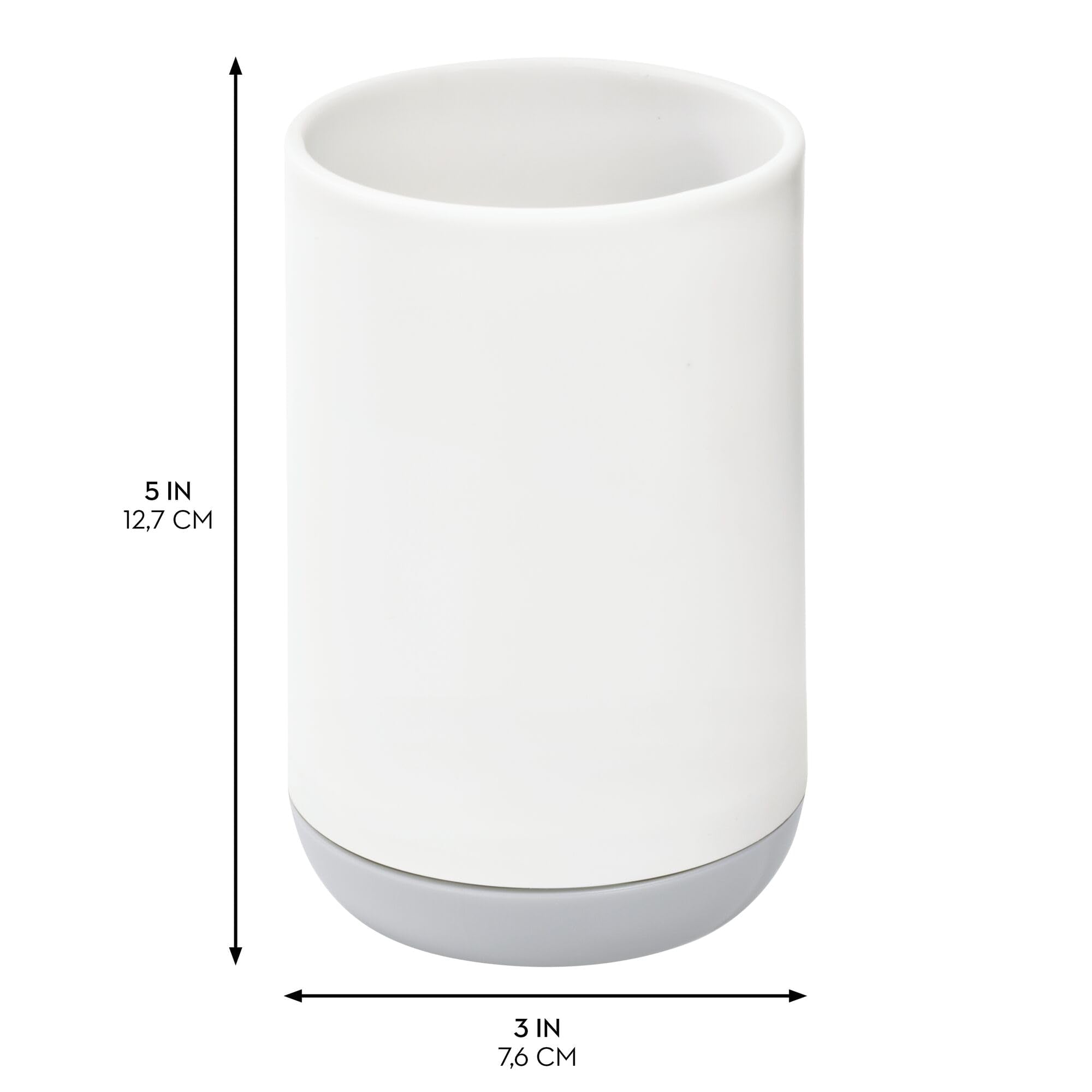 iDesign 28532 Cade Toothbrush Holder, Round Plastic Toothbrush Stand for Regular and Electric Toothbrushes, White, 7.6 cm x 7.6 cm x 11.4 cm