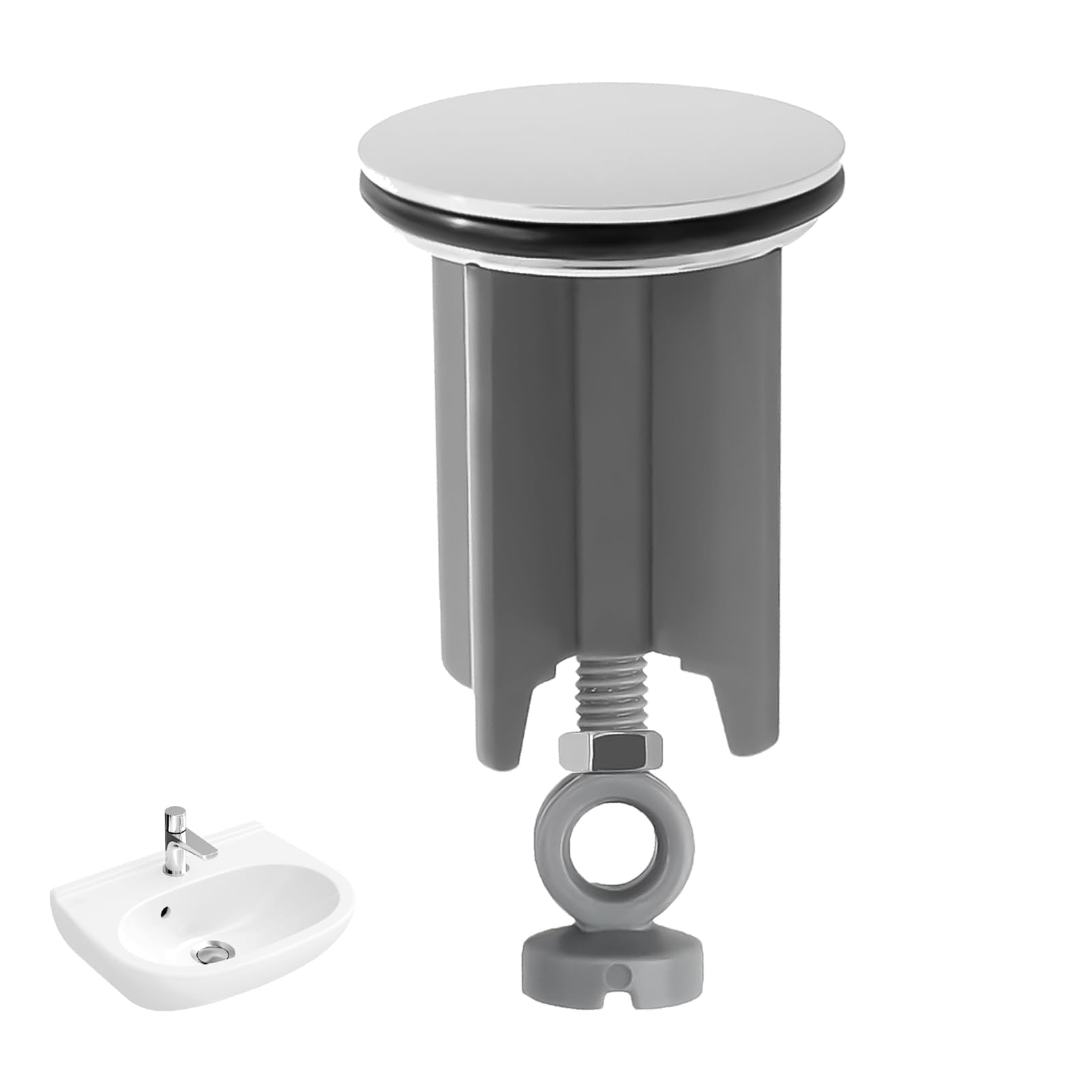 40mm Pop Up Sink Plug Replacement, Adjustable Height Sink Drain Plug 67-83mm Universal Bathroom with Chrome Plated Brass, Waterproof Rubber Sealing