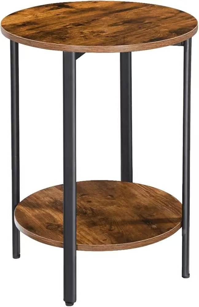 H JINHUI 2-Tier Round Side Table, Industrial End Table, Bedside Table, Sofa Table with Metal Frame, Coffee Table with Storage, for Living room