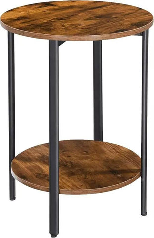 H JINHUI 2-Tier Round Side Table, Industrial End Table, Bedside Table, Sofa Table with Metal Frame, Coffee Table with Storage, for Living room