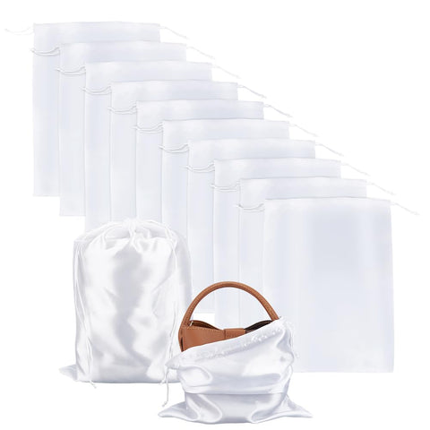 NBEADS 12 Pcs Satin Dust Bags, Rectangle Drawstring Bags Small Size Storage Bag White Storage Bag Dust Cover Storage Bag for Packaging Handbags