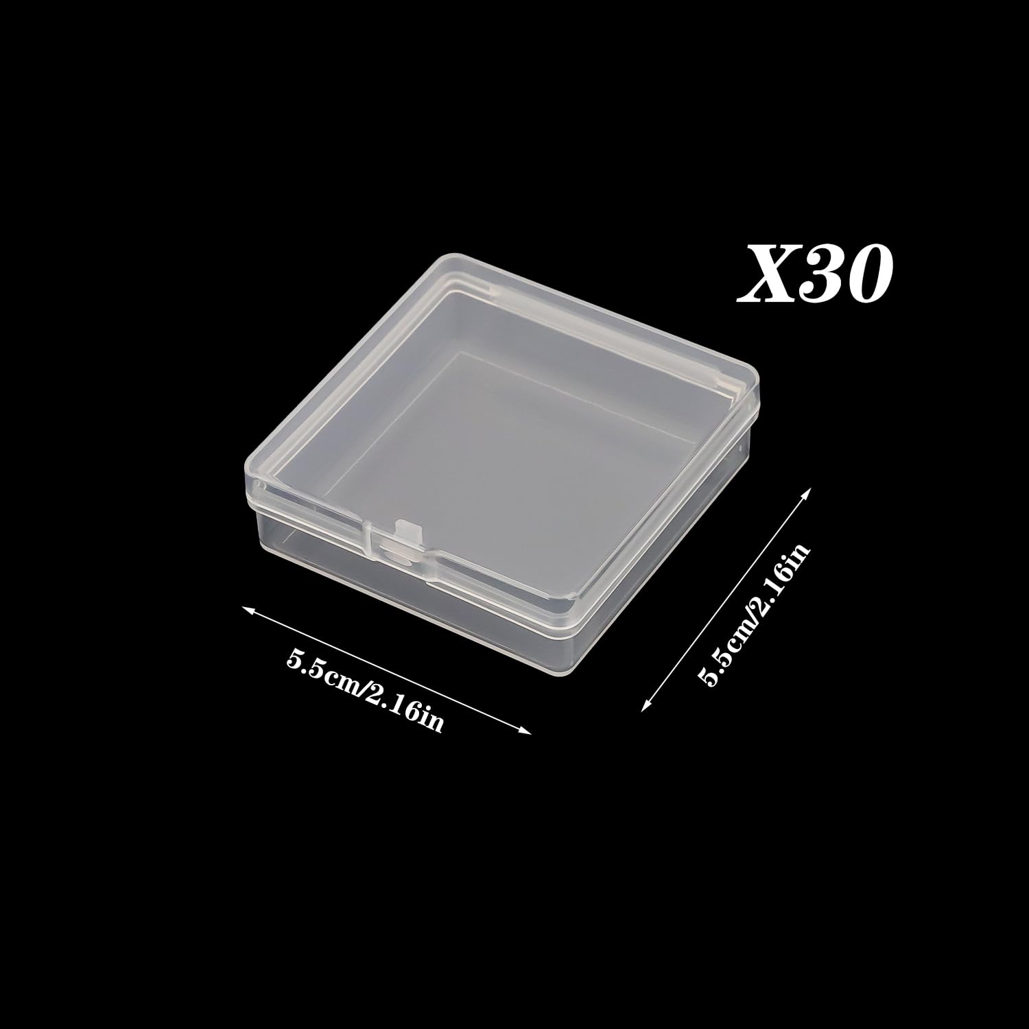 Prmape 30 Pieces Small Storage Box with Lid, 5.5 * 5.5 * 1.7cm Mini Rectangular Plastic Boxes, Mini Clear Bead Storage Containers