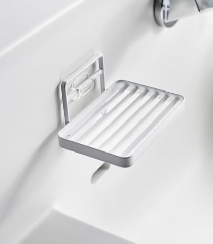 Yamazaki 4540 TOWER Film Hook Soap Tray, white, Polycarbonate/PET/Polyurethane, Minimalist, 12 x 8.5 x 7.8 cm