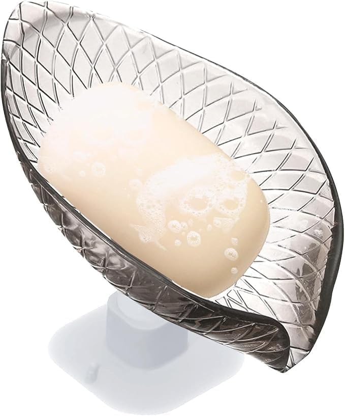 Soap Dish - Black Transparent Soap Dish with Suction Cup | Beautiful Shower Soap Storage for Sinks, Leaf-Shaped Soap Storage Tray for Brushes