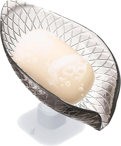 Soap Dish - Black Transparent Soap Dish with Suction Cup | Beautiful Shower Soap Storage for Sinks, Leaf-Shaped Soap Storage Tray for Brushes