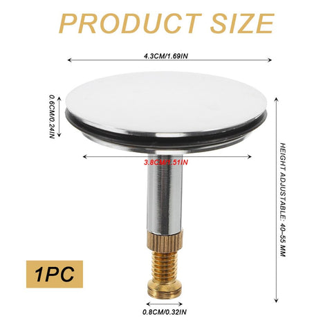 Vaniika Adjustable BathPlug, Screw 43mm Cover Pop-Up Bathtub Chock Plug 8mm Pole, Bath Tub Heavy Duty Brass Chrome Bathtub for UK Standard Bathtub