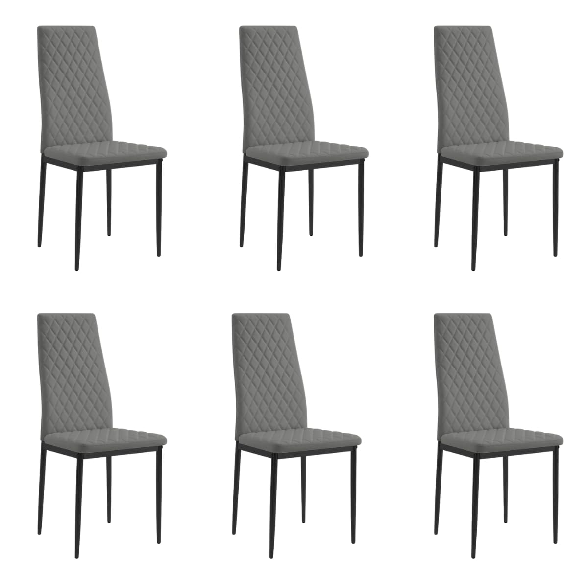 Home Detail Sierra Set of 6 Dining Chairs, Grey Faux Leather, Black Legs