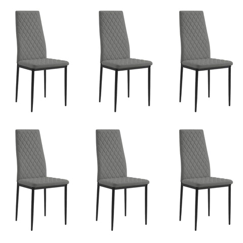 Home Detail Sierra Set of 6 Dining Chairs, Grey Faux Leather, Black Legs