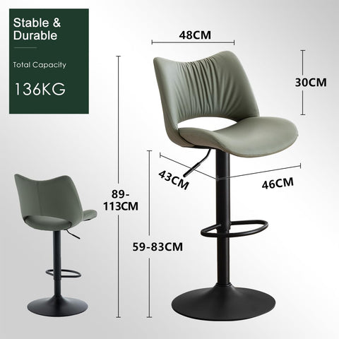 YOUNUOKE Bar Stools Set of 2, Adjustable Breakfast Bar Stools, Green