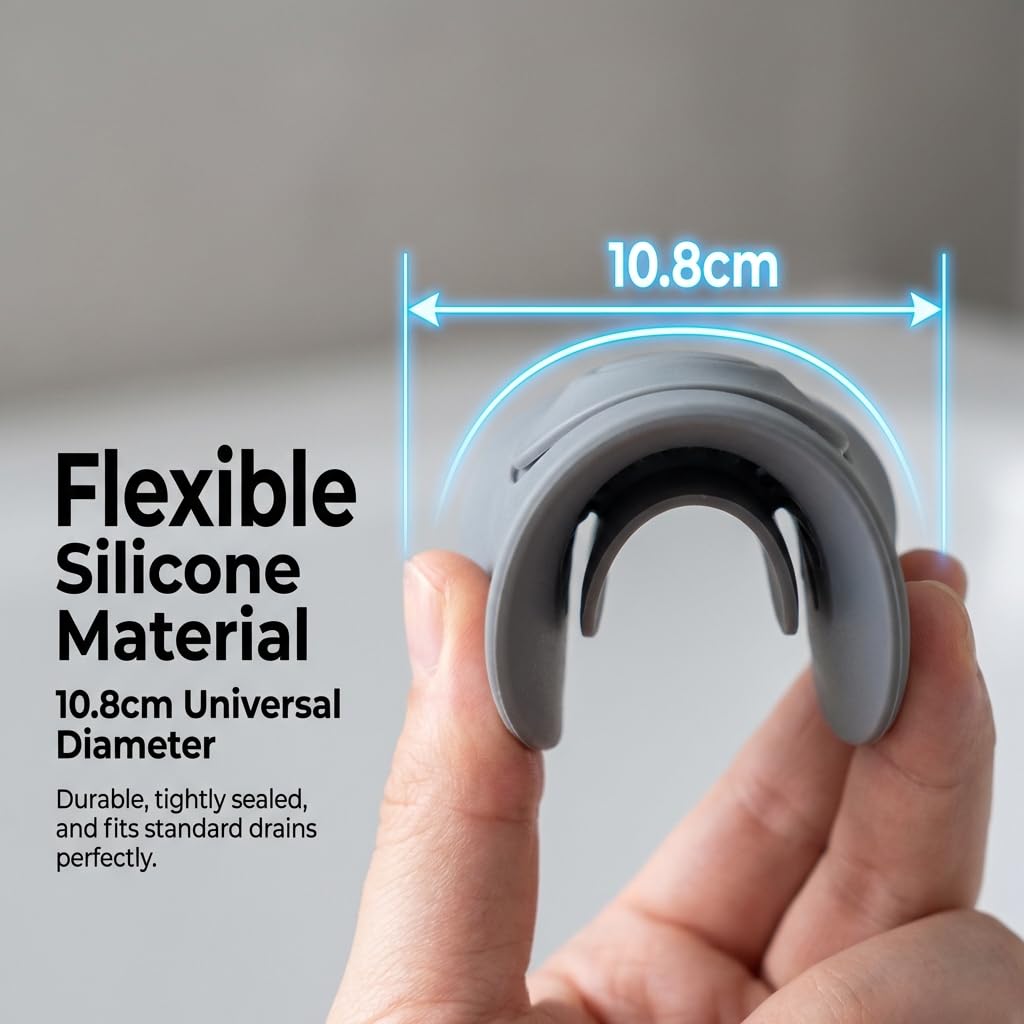 CleaZeny 2-Pack Silicone Press-Type Universal Bath Plug, 10.8cm Grey
