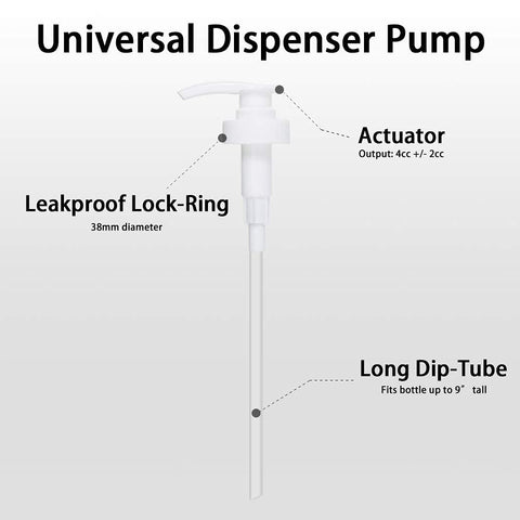 Pump Dispenser 38mm to Suit 5 Liter Containers 38MM Screw Top 5mL Dose Ideal for Hand Sanitizer, Soap, Shampoo Includes Tube With Twist Lock