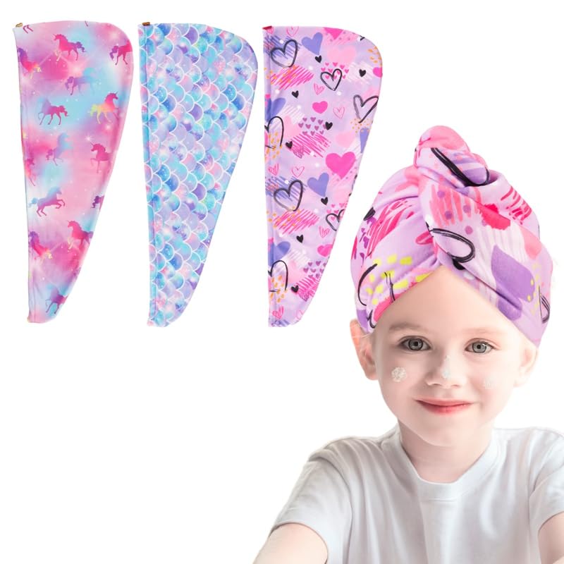 FANTESI 3 Pack Kids Hair Wrap Towel,Microfibre Hair Towel,Hair Towel Turban