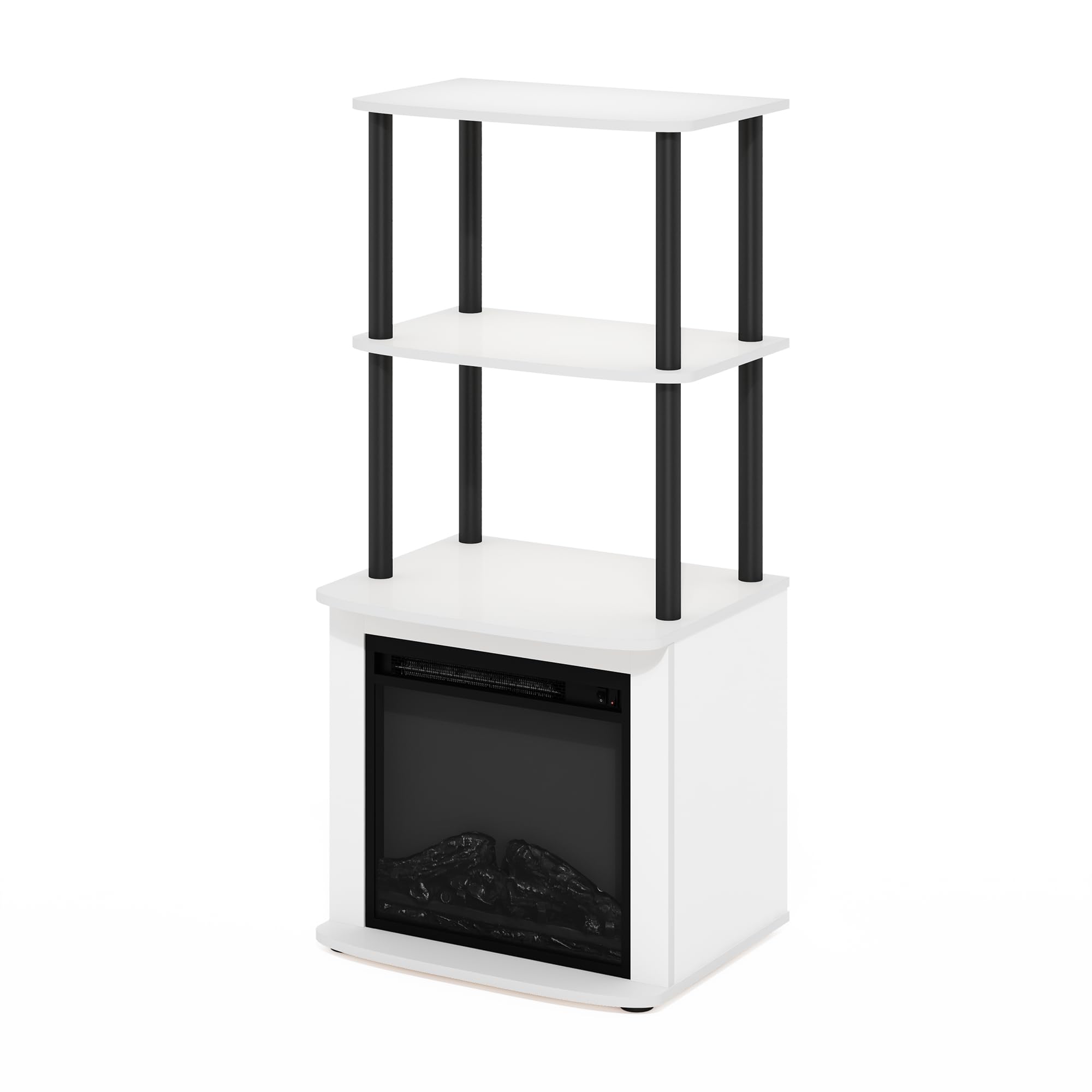 Furinno Turn-N-Tube 2 Tier Side Table Display Stand with Fireplace Insert, Plain White/Black
