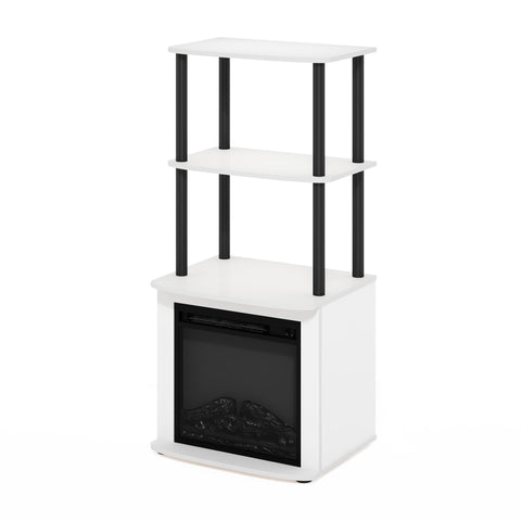 Furinno Turn-N-Tube 2 Tier Side Table Display Stand with Fireplace Insert, Plain White/Black