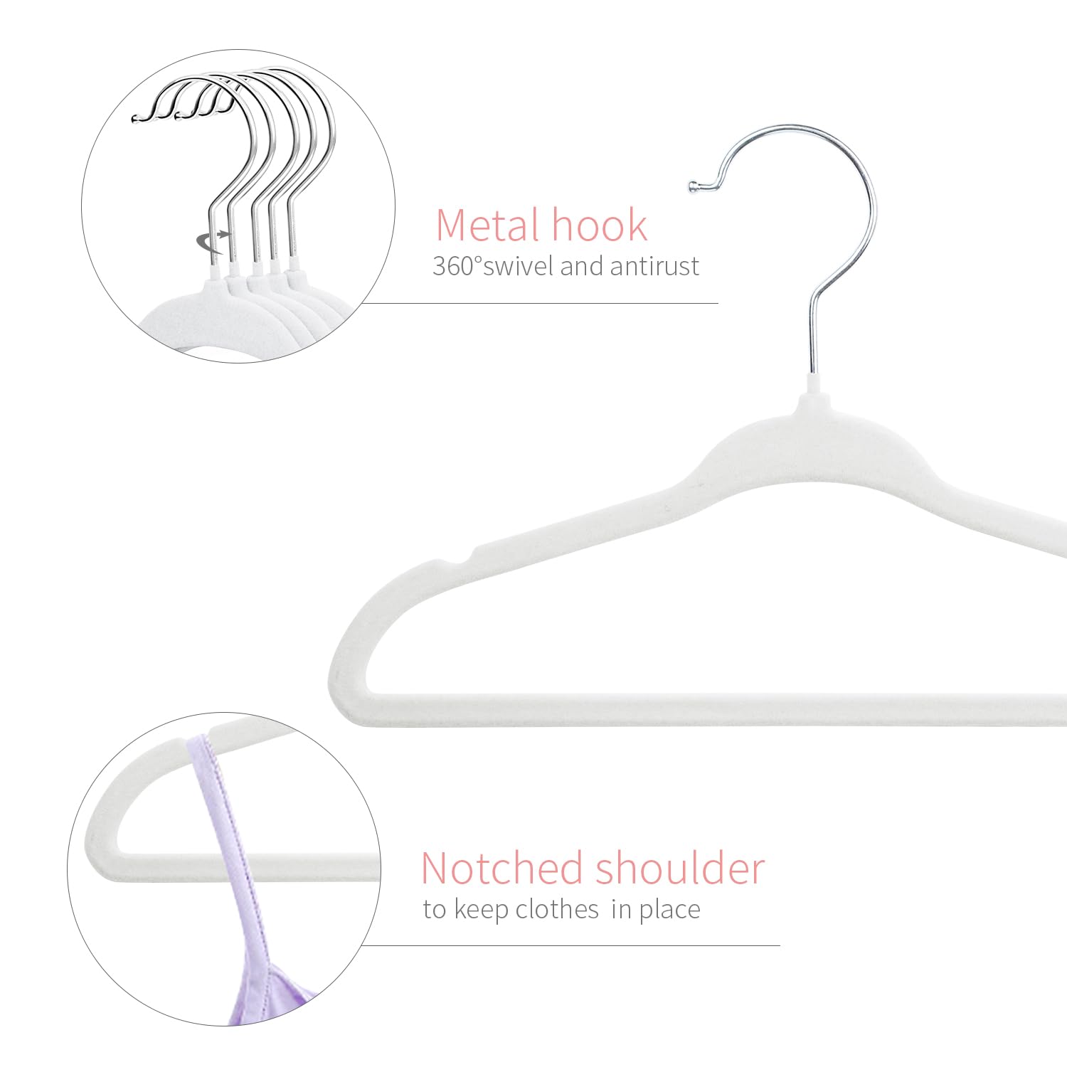 ManGotree 11" Baby Velvet Hangers Non-Slip Kids Hangers 30 Pack White