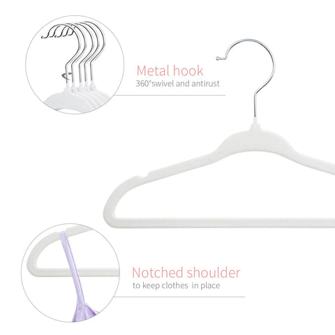 ManGotree 11" Baby Velvet Hangers Non-Slip Kids Hangers 30 Pack White