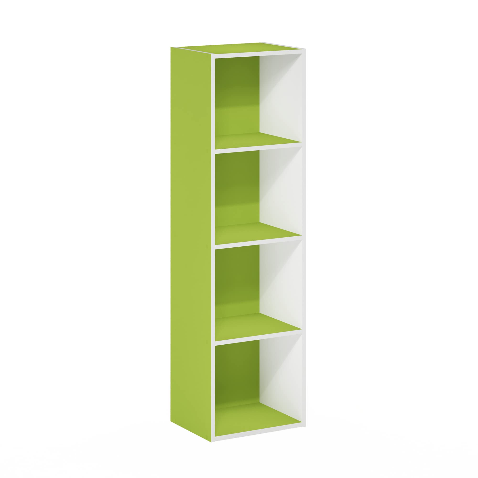 Furinno PASIR Book Shelf, 4-Tier Modern Bookshelf, Open Shelves Bookcase 9 x 12 x 42, for Living Room, Bedroom, Home Office, Green/White