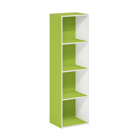 Furinno PASIR Book Shelf, 4-Tier Modern Bookshelf, Open Shelves Bookcase 9 x 12 x 42, for Living Room, Bedroom, Home Office, Green/White