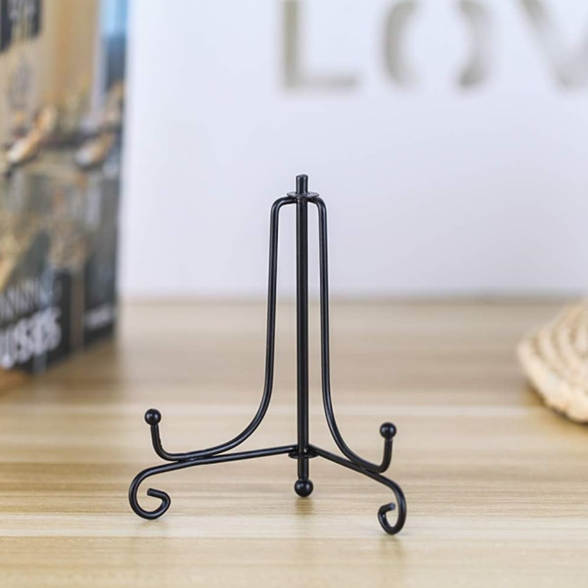 2 Pack Black Iron Plate Holder Display Stand (5 Inch) - Foldable Easel Stand for Pictures, Frames, Books, Artwork & Decorative Plates