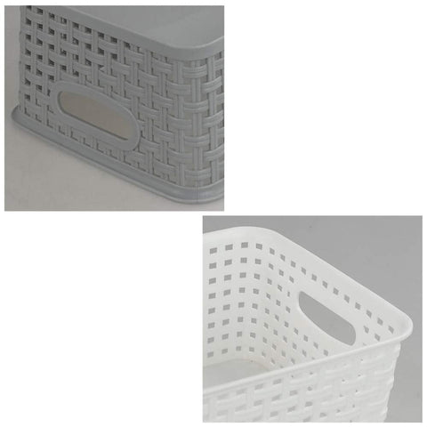 Dynko Plastic Weave Rattan Storage Basket, 6 Packs, Grey White