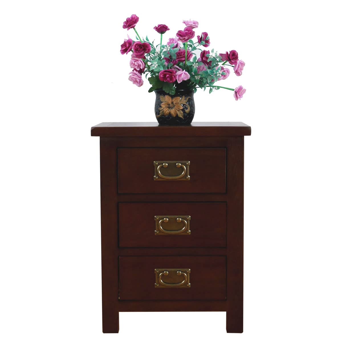 Aurotrice OAK Bedside Table 3 Drawers, Walnut NC Paint Cabinet, OAK Internals W:42 D:32 H:56 CM