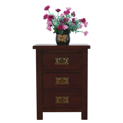 Aurotrice OAK Bedside Table 3 Drawers, Walnut NC Paint Cabinet, OAK Internals W:42 D:32 H:56 CM