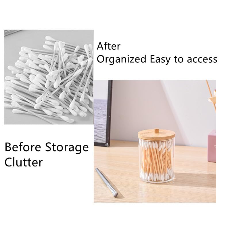 LZZEM 2PCS Cotton Pad Holder with Bamboo Lid, Cotton Bud Holder and Bathroom Organiser, Makeup Storage Containers for Cotton Pads, Cotton Buds