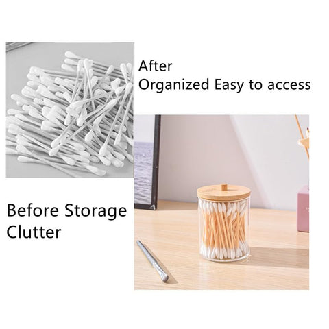 LZZEM 2PCS Cotton Pad Holder with Bamboo Lid, Cotton Bud Holder and Bathroom Organiser, Makeup Storage Containers for Cotton Pads, Cotton Buds