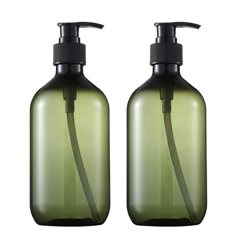 HugeDE 2 Pcs 500ml Plastic Pump Bottle Empty Refillable Lotion Bottles Shampoo Dispenser Container Large Capacity Liquid Soap Bottles for Bath Green