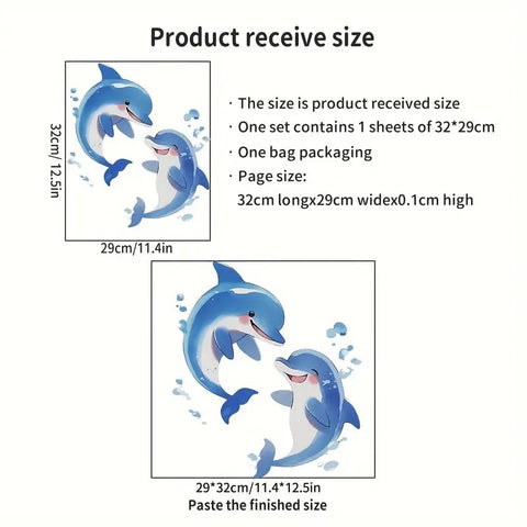 Sky Blue Dolphin Toilet Cover Sticker Decals,Spring Flower Leaf Butterfly Waterproof Toilet Lid Tank Seat Decals Cistern Self-Adhesive Bathroom Wall