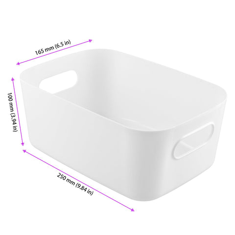 MAHIONG 15 PCS White Plastic Storage Boxes, 25 x 16.5 x 10cm White Storage Baskets with Handle, Kitchen Cupboard Organiser
