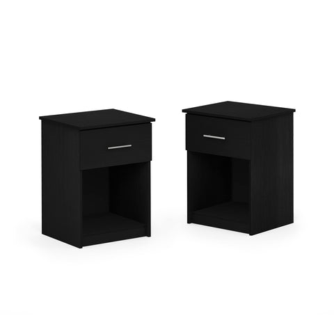 Furinno TIDUR Night Stand Set of 2, Nightstand with Drawer, Bedside Table, End Table, Side Table with Storage Shelf, Bar Handle Drawer, for Bedroom