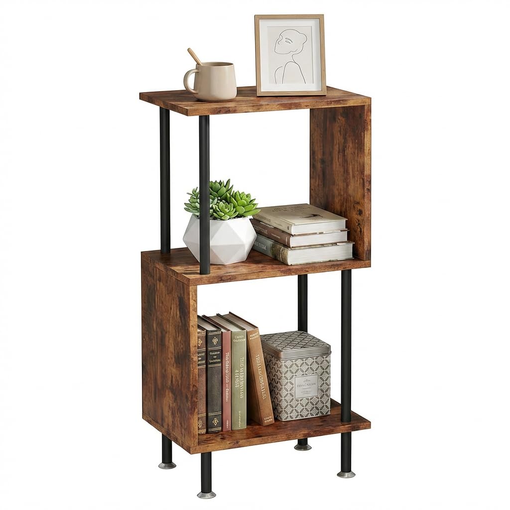 Caossuixin 3-Tier Wooden Side Table,S-Shaped Sofa Side Table,36 * 24 * 72cm
