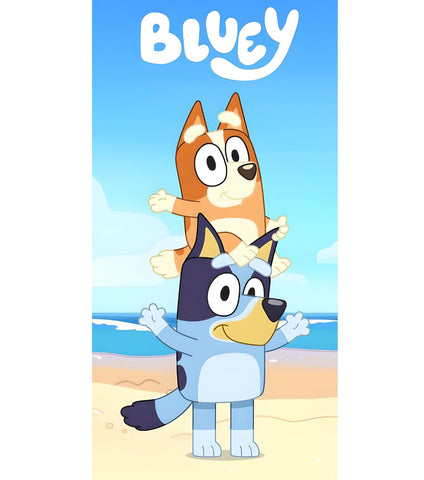 BrandMac Bluey & Bingo Beach & Bath Towel 70x140cm, 100% Cotton | Soft & Absorbent Kids Bath & Swim Towel | Official Bluey Towel | Ideal for Beach