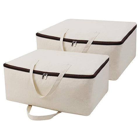 Pack of 2, Breathable Natural Cotton Canvas Soft Storage Bags with Handles & 3-side Zip