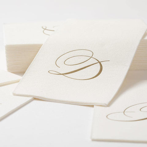 Caspari Signature Gold Initial W Paper Linen Guest Towels, White Pearl, Pack of 24