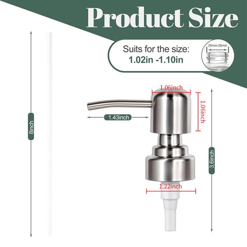 2PCS 304 Stainless Steel Soap Dispenser Pump Head – Replacement Soap Pump for Kitchen & Bathroom, Reusable Hand Soap Pump