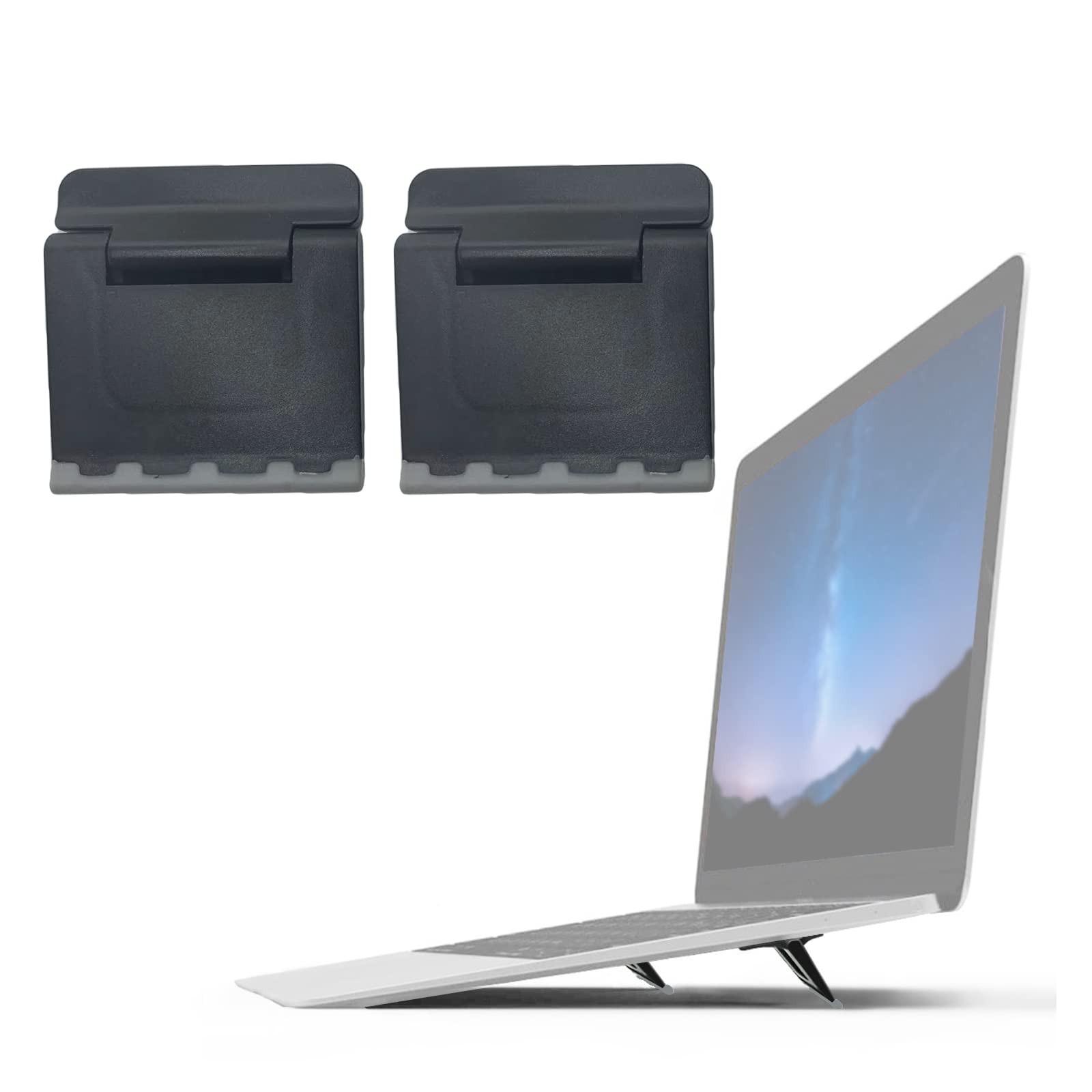 MICREEN 2PCS Portable Computer Keyboard Riser, Invisible Plastic Keyboard Feet, Mini Laptop Tilt Stand for Desk (Black)